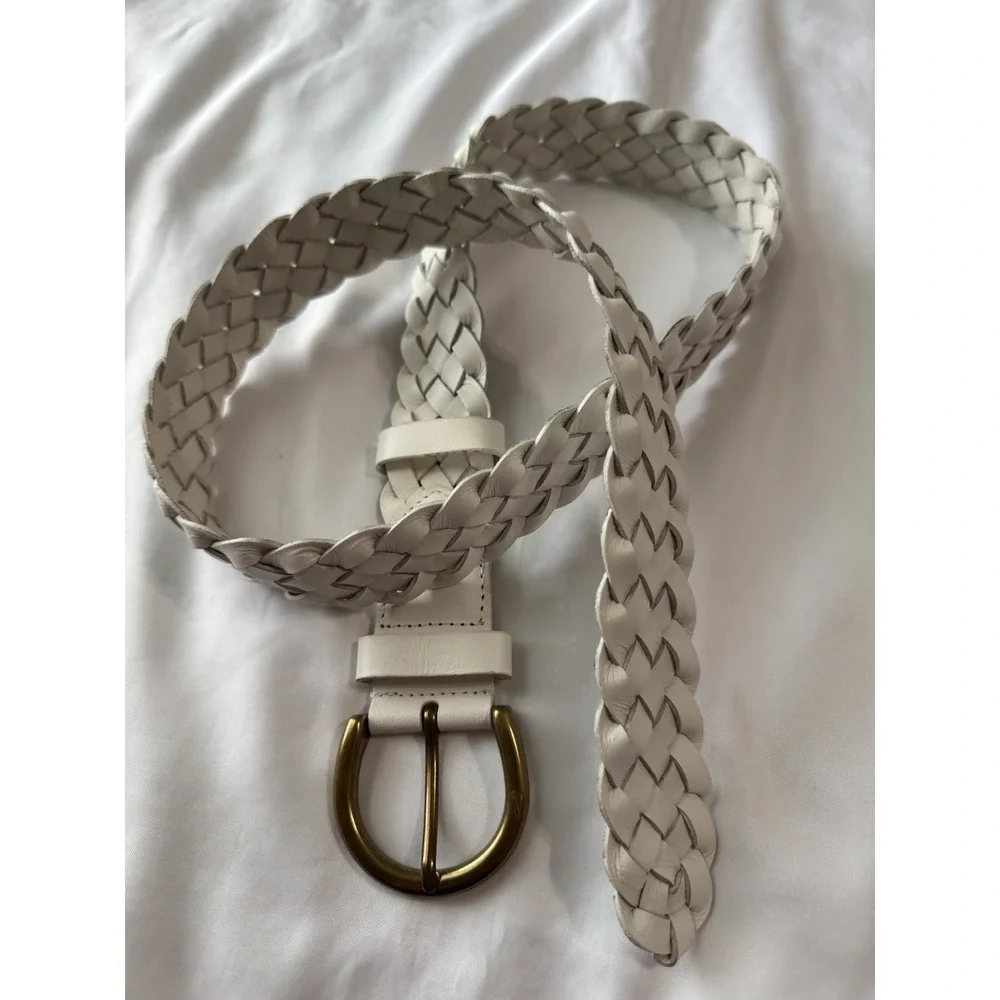 Lucky Brand Womens Small White Braided Leather Belt